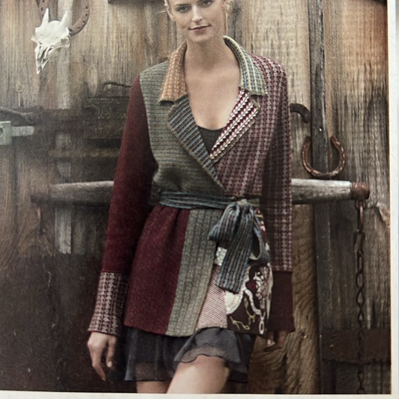 Anthropologie Sparrow Patchwork Jacquard Sweater Coat Belted Cardigan Pockets - Picture 4 of 15